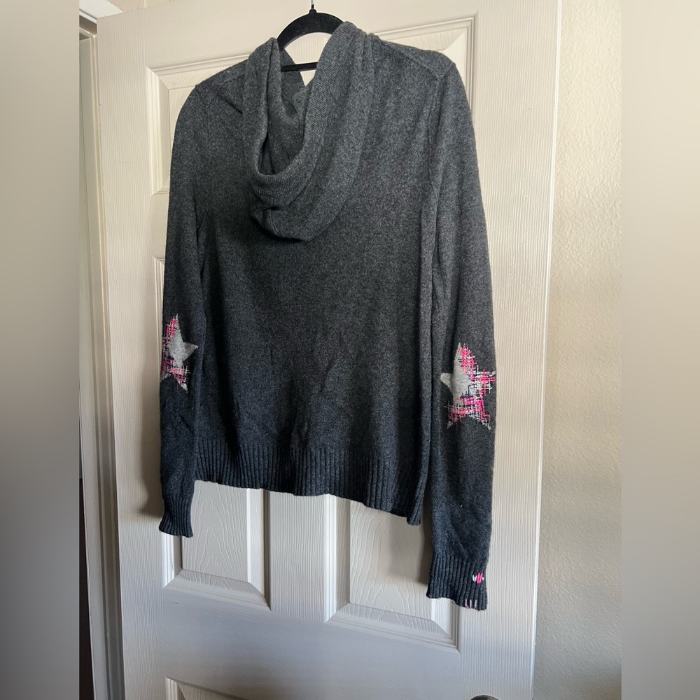 Zadig & Voltaire Cashmere Full Zip Hoodie with Star Elbow Patches. Sz L EUC